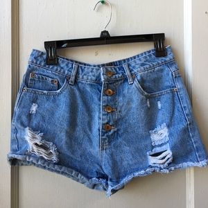 Distressed denim shorts